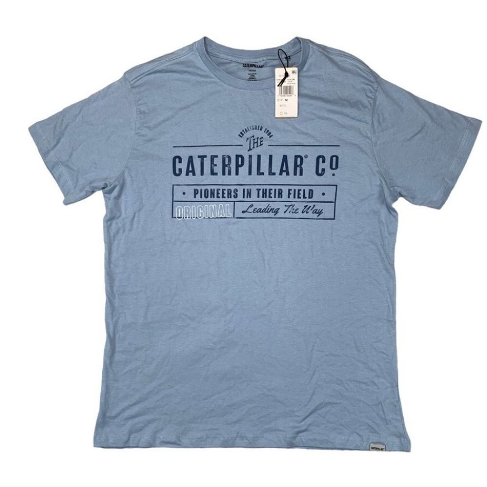 Caterpillar Mens Foundation Pioneers Logo T-Shirt Blue Fog M